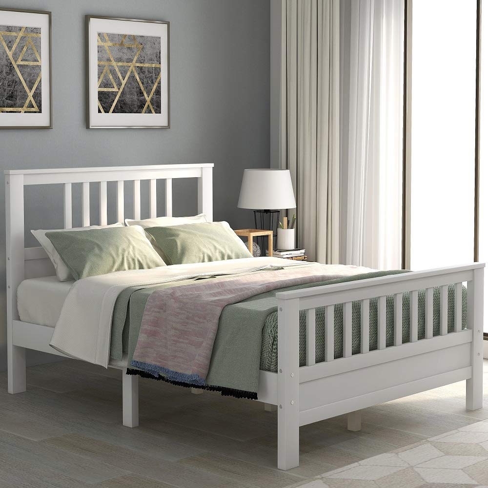 MERITLINE Full Bed Frame, Platform Wood Bed Frame with Headboard, No Box Spring Needed (White, Full)