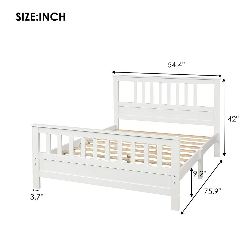 MERITLINE Full Bed Frame, Platform Wood Bed Frame with Headboard, No Box Spring Needed (White, Full)