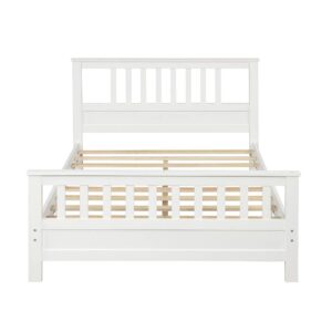 MERITLINE Full Bed Frame, Platform Wood Bed Frame with Headboard, No Box Spring Needed (White, Full)