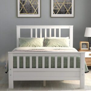 MERITLINE Full Bed Frame, Platform Wood Bed Frame with Headboard, No Box Spring Needed (White, Full)