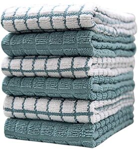 kitchen towels 16"x 28" | dish towels | kitchen hand towels | large dishcloths set | highly absorbent tea towel, soft with hanging loop | natural ring spun cotton, 380 gsm | aqua check design - 6 pack