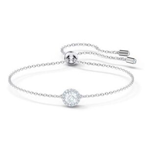 swarovski angelic bracelet with clear crystals on a rhodium plated chain with a bolo style adjustable closure