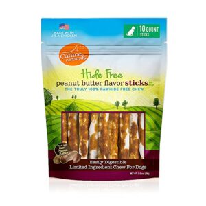 canine naturals peanut butter chew - rawhide free and dog treats - made from real peanut butter - all-natural and easily digestible - 10 pack of 5 inch stick chews