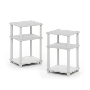 furinno just 3-tier turn-n-tube end table / side table / night stand / bedside table with plastic poles, 2-pack, white/white