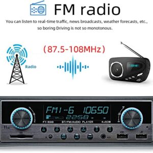 FYPLAY Dual USB Car Stereo Radio Receiver - Single Din, Bluetooth Hands Free Calling, Support USB/SD/AUX/MP3, with Clock Display LCD, Dual Knob Car Multimedia Audio Player, USB Fast Charging