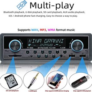 FYPLAY Dual USB Car Stereo Radio Receiver - Single Din, Bluetooth Hands Free Calling, Support USB/SD/AUX/MP3, with Clock Display LCD, Dual Knob Car Multimedia Audio Player, USB Fast Charging