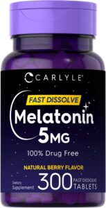 carlyle melatonin 5 mg fast dissolve 300 tablets | natural berry flavor | vegetarian, non-gmo supplement