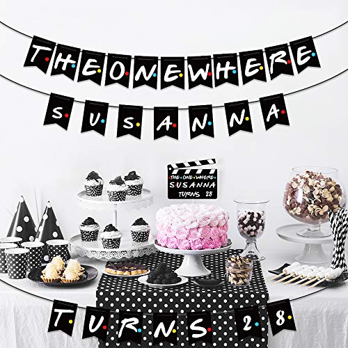 The One Where Turns Banner Birthday Banner Backdrop & Cake Topper for Birthday Gift Party Supplies Birthday Party Decoration Kit Fans Kids Party Decorations