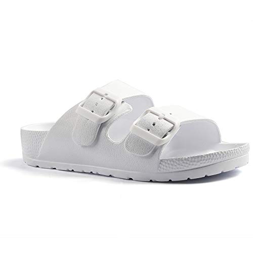 Qtdstz Women's Comfort Slides Summer Double Buckle Adjustable EVA Flat Sandals