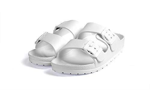 Qtdstz Women's Comfort Slides Summer Double Buckle Adjustable EVA Flat Sandals