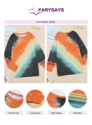 FARYSAYS Women's Ladies Loungwear Lightweight Tie Dye Crewneck Long Sleeve Loose Pullover Sweatshirt Tops Orange XX-Large