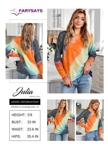 FARYSAYS Women's Ladies Loungwear Lightweight Tie Dye Crewneck Long Sleeve Loose Pullover Sweatshirt Tops Orange XX-Large