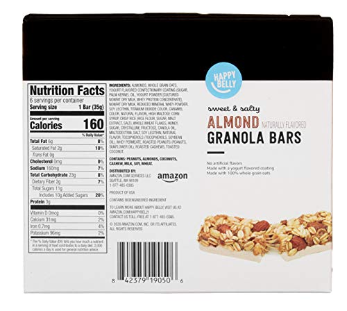 Amazon Brand - Happy Belly Sweet & Salty Almond Granola Bars, 1.2 Oz, 6 Count