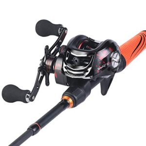 Sougayilang Ultralight Fishing Rod Reel Combos Portable Light Weight High Carbon 4 Pc Baitcaster Fishing Pole with Baitcasting Reel -1.8M Left Handed -Orange