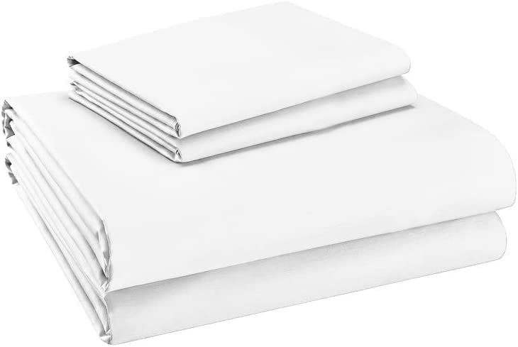 Purity Home 400 Thread Count 100% Cotton Sheets, Cooling Percale Queen White Sheet Set, with Elasticized Deep Pocket Bed Sheets, Hotel Luxury 4 Piece Queen Size Bedding Set - Queen, White