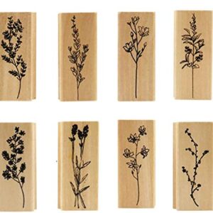 Yansanido Pack of 8 Pcs Plant and Flower Shape Wooden Rubber Stamps 2.5 Inch x 1 Inch x 0.6 Inch for DIY Craft Card and Photo Album (8Pcs Plant & Flower-02)
