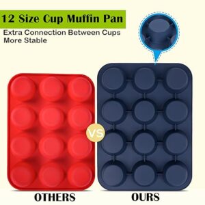 Vnray 2 Pack Silicone Muffin Baking Pan & Cupcake Tray 12 Cup - Nonstick Cake Molds/Tin, Silicon Bakeware, BPA Free, Dishwasher & Microwave Safe (12 Cup Size, Grey)