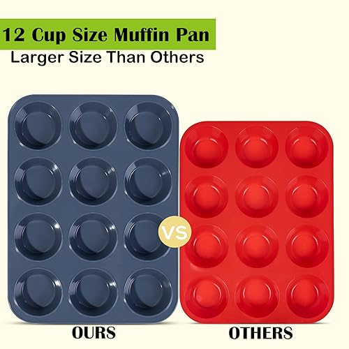 Vnray 2 Pack Silicone Muffin Baking Pan & Cupcake Tray 12 Cup - Nonstick Cake Molds/Tin, Silicon Bakeware, BPA Free, Dishwasher & Microwave Safe (12 Cup Size, Grey)