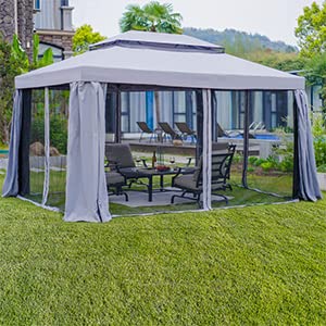 Grand Patio Replacement Canopy Top for 10×13 FT Outdoor Gazebo, Double Tiers Polyester Top with Mesh Netting Grey