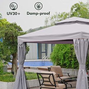 Grand Patio Replacement Canopy Top for 10×13 FT Outdoor Gazebo, Double Tiers Polyester Top with Mesh Netting Grey