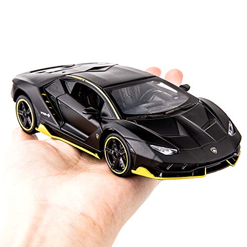 BDTCTK Compatible for 1:32 Lamborghini LP770 Car Model Toy Child Sound and Light Pull Back Car Zinc Alloy Toys for Kids Boy Girl Gift (Black)