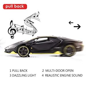 BDTCTK Compatible for 1:32 Lamborghini LP770 Car Model Toy Child Sound and Light Pull Back Car Zinc Alloy Toys for Kids Boy Girl Gift (Black)