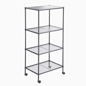 ovicar 4-tier wire storage shelves, adjustable shelving units with wheels, steel metal storage rack for kitchen pantry closet laundry, durable organizer garage tool storage shelf (grey, 4 tiers)