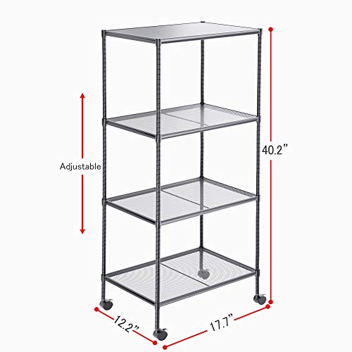 OVICAR 4-Tier Wire Storage Shelves, Adjustable Shelving Units with Wheels, Steel Metal Storage Rack for Kitchen Pantry Closet Laundry, Durable Organizer Garage Tool Storage Shelf (Grey, 4 Tiers)