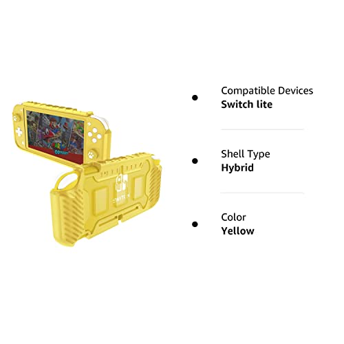 Switch Lite Protective Case, KIWIHOME TPU Shockproof Anti-Slip Switch Lite Cover Hard Case with Nintendo Switch Thumb Grips (Yellow)