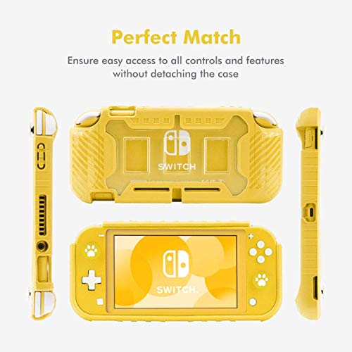 Switch Lite Protective Case, KIWIHOME TPU Shockproof Anti-Slip Switch Lite Cover Hard Case with Nintendo Switch Thumb Grips (Yellow)