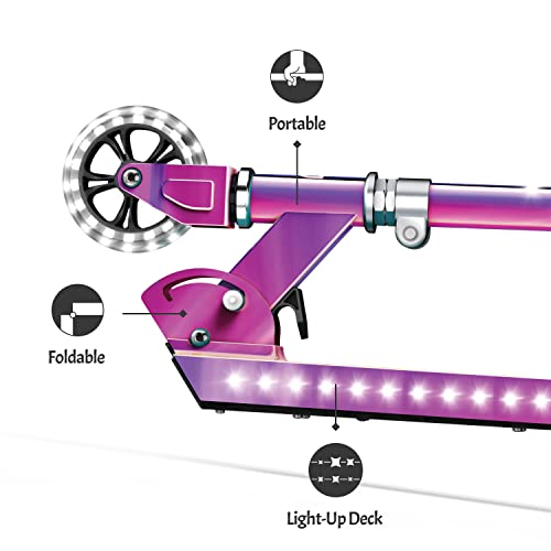 Jetson Scooters - Jupiter Kick Scooter (Iridescent) - Collapsible Portable Kids Push Scooter - Lightweight Folding Design with High Visibility RGB Light Up LEDs on Stem, Wheels, and Deck