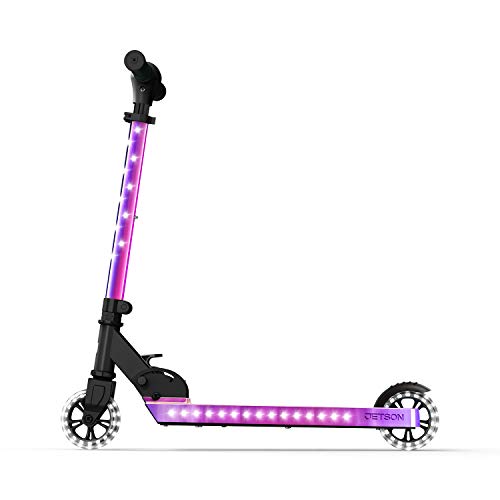 Jetson Scooters - Jupiter Kick Scooter (Iridescent) - Collapsible Portable Kids Push Scooter - Lightweight Folding Design with High Visibility RGB Light Up LEDs on Stem, Wheels, and Deck