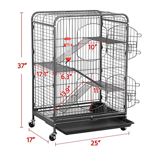 Yaheetech 37-inch Metal Ferret Chinchilla Rabbit Guinea Pig Cage Small Animals House 4 Levels Indoor Outdoor Black