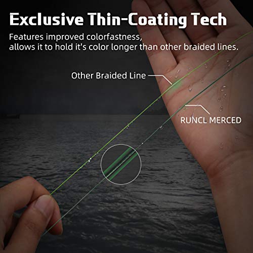 RUNCL Braided Fishing Line Merced, 8 Strands Braided Line - Proprietary Weaving Tech, Thin-Coating Tech, Stronger, Smoother - Fishing Line fr Freshwater Saltwater (Moss Green, 200LB(90.7kgs), 1000yds)