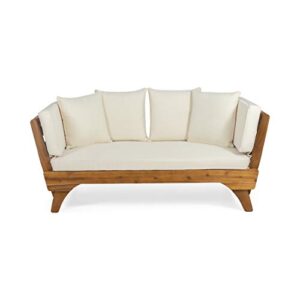 christopher knight home patrick outdoor acacia wood expandable daybed with water resistant cushions, teak