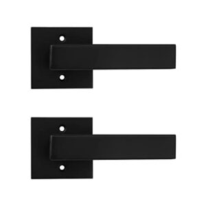 probrico [pack of 2 door lever dummy lever door handle for closets french doors,square dummy door lever,non-turning single side pull with black finish,easy installation pull only lever set