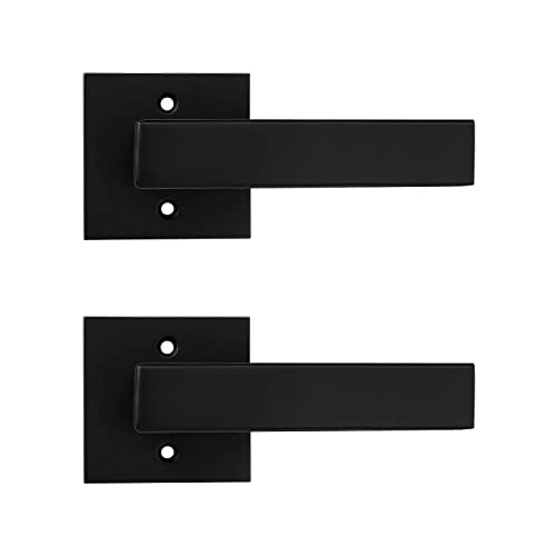 Probrico [Pack of 2 Door Lever Dummy Lever Door Handle for Closets French Doors,Square Dummy Door Lever,Non-Turning Single Side Pull with Black Finish,Easy Installation Pull Only Lever Set