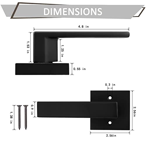 Probrico [Pack of 2 Door Lever Dummy Lever Door Handle for Closets French Doors,Square Dummy Door Lever,Non-Turning Single Side Pull with Black Finish,Easy Installation Pull Only Lever Set