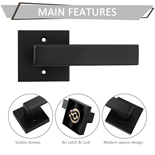 Probrico [Pack of 2 Door Lever Dummy Lever Door Handle for Closets French Doors,Square Dummy Door Lever,Non-Turning Single Side Pull with Black Finish,Easy Installation Pull Only Lever Set