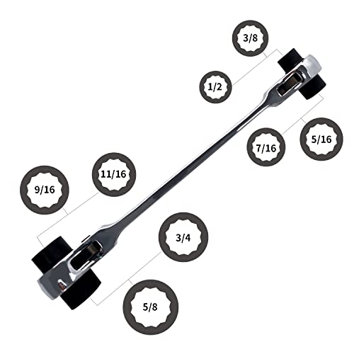 AKM 8 In 1 Ratcheting Wrench, Double Box End Ratchet Wrench, 12 Point Ratchet | SAE | CR-V | Including 5/16" 3/8" 7/16" 1/2" 9/16" 5/8" 11/16" 3/4"