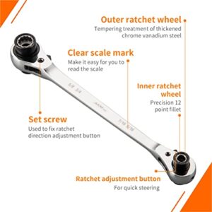 AKM 8 In 1 Ratcheting Wrench, Double Box End Ratchet Wrench, 12 Point Ratchet | SAE | CR-V | Including 5/16" 3/8" 7/16" 1/2" 9/16" 5/8" 11/16" 3/4"