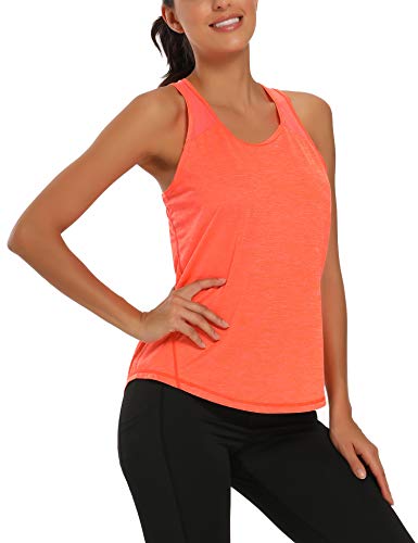 Aeuui Womens Workout Tops for Women Racerback Tank Tops Mesh Yoga Shirts Athletic Running Tank Tops Sleeveless Gym Clothes Orange