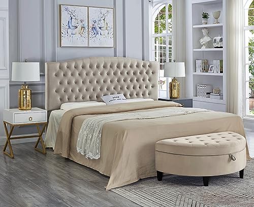 24KF Velvet Upholstered Tufted Button King Headboard and Comfortable Fashional Padded King/California King Size headboard-Taupe