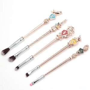 Potter Makeup Brush Set for Women with Gift Bag 5pcs Metal Magic Eye Shadow Eyeliner Blending Pencil Lip Brush Beauty Tools (Rose Gold)