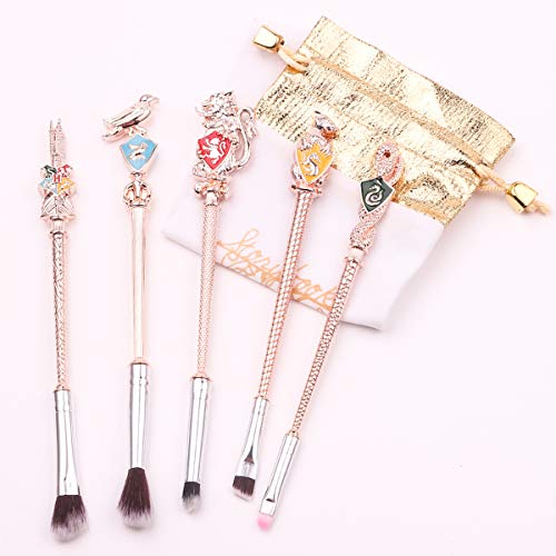 Potter Makeup Brush Set for Women with Gift Bag 5pcs Metal Magic Eye Shadow Eyeliner Blending Pencil Lip Brush Beauty Tools (Rose Gold)