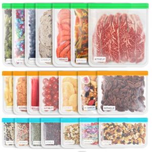 21 pack reusable storage bags bpa free, leak-proof freezer bags (7 reusable gallon bags + 7 reusable sandwich bags + 7 reusable snack bags) lunch bags washable eco-friendly for food