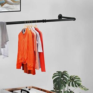 GeilSpace Industrial Pipe Clothes Hanging Bar, Wall-Mounted Clothes Rack, Garment Rack, Space-Saving, Holds up to 50lb, Easy Assembly, Black (48 Inch)