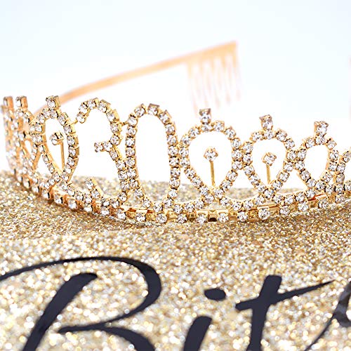 "30 and Fabulous" Sash & Rhinestone Tiara Set - 30th Birthday Gifts Birthday Sash for Women Birthday Party Supplies (Gold Glitter with Black Lettering)