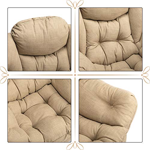 HollyHOME Modern Cotton Fiber Fabric Lazy Chair, Accent Contemporary Lounge Chair, Single Steel Frame Leisure Sofa Chair with Armrests and A Side Pocket, Thick Padded Back, Coffee&White