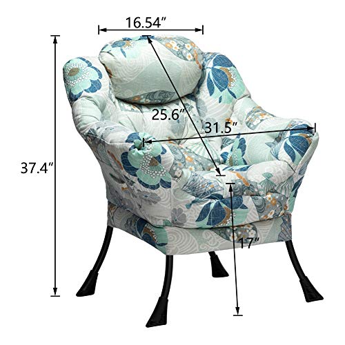 HollyHOME Modern Cotton Fiber Fabric Lazy Chair, Accent Contemporary Lounge Chair, Single Steel Frame Leisure Sofa Chair with Armrests and A Side Pocket, Thick Padded Back, Fan Print